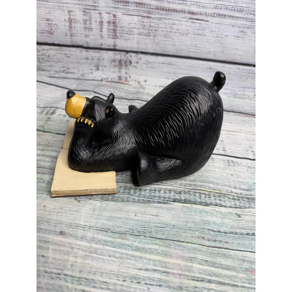 Bearfoots Black Bear Bookend Jeff Fleming Demdaco Reading Book Cabin Decor